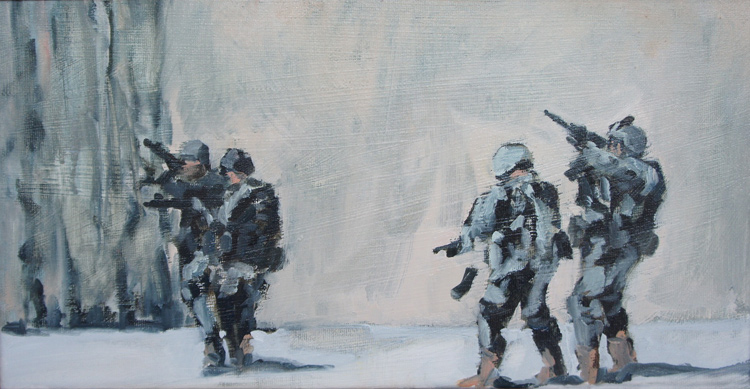 Description: 'Urban Contact'. US Marines urban contact, Iraq. Oil on canvas. </br>PRICE: On request